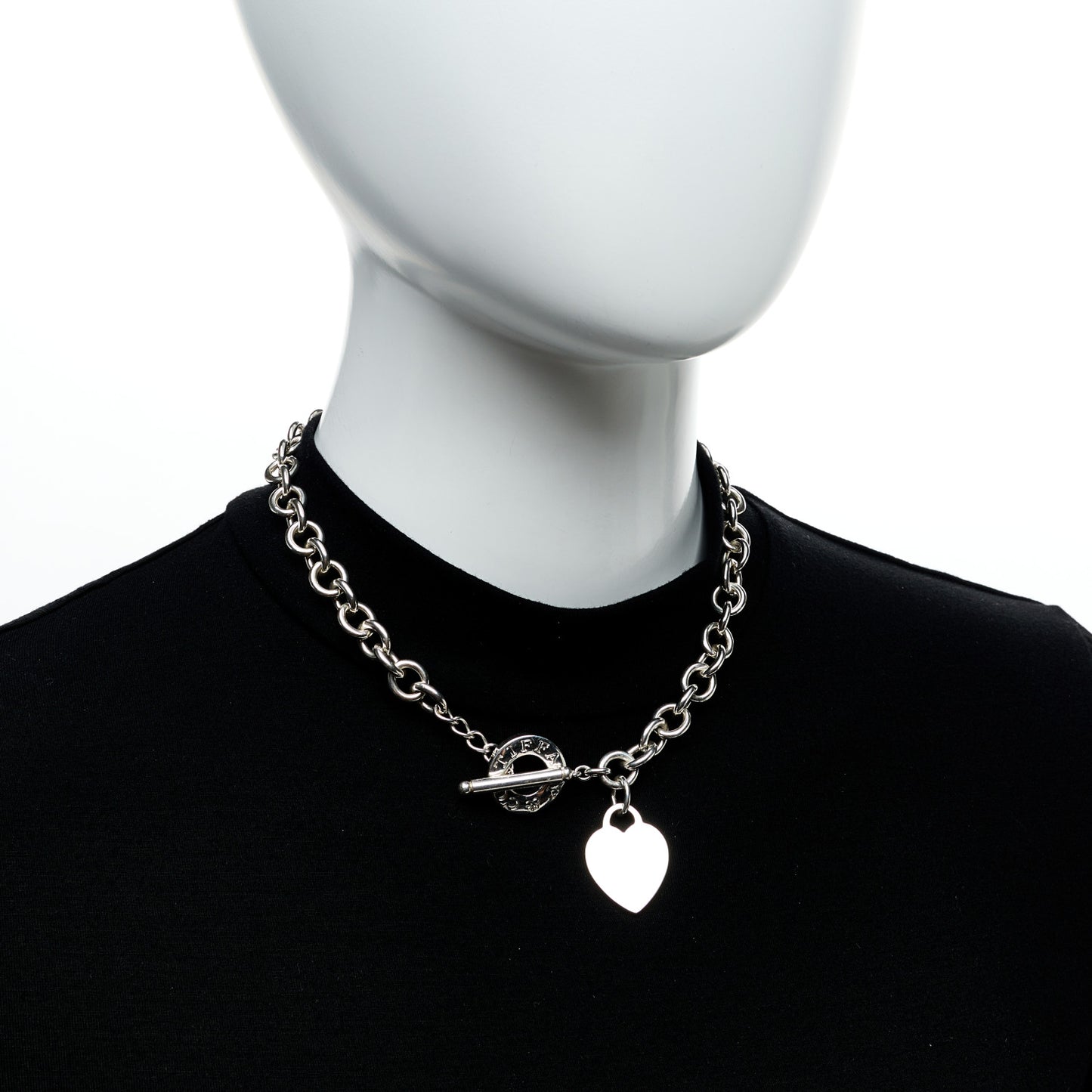 Sterling Silver Heart Tag Toggle Necklace
