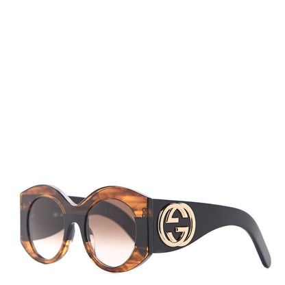 Gucci Acetate Round Frame Sunglasses GG 0177S Black Havana Brown 1 of 7
