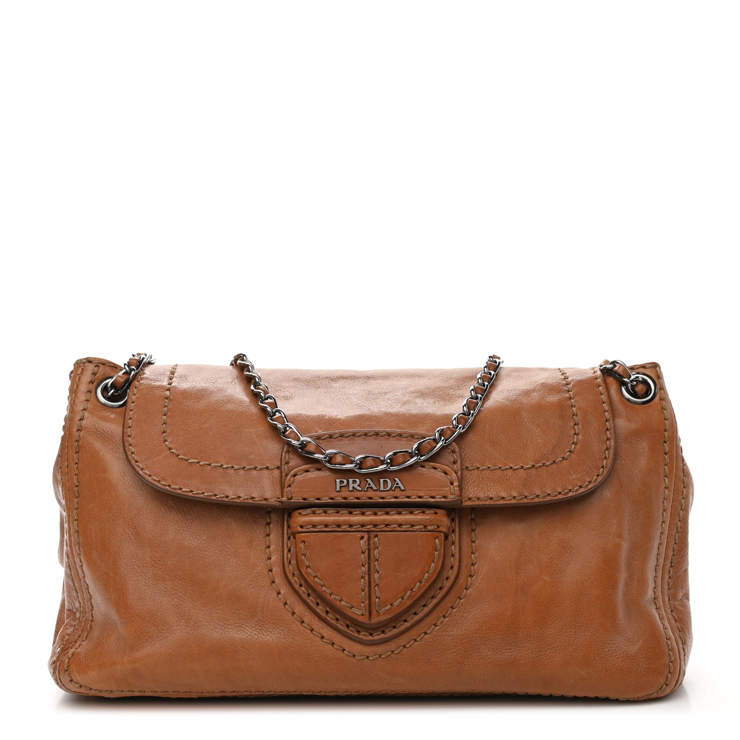 Vitello Phenix Flap Chain Bag Brown