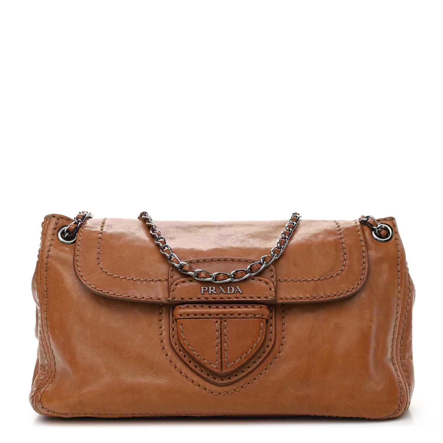 Prada Vitello Phenix Flap Chain Bag Brown 1 of 17
