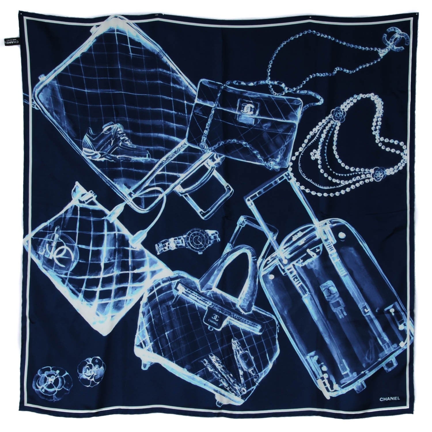Chanel Silk X-Ray Scarf Navy White 2 of 7