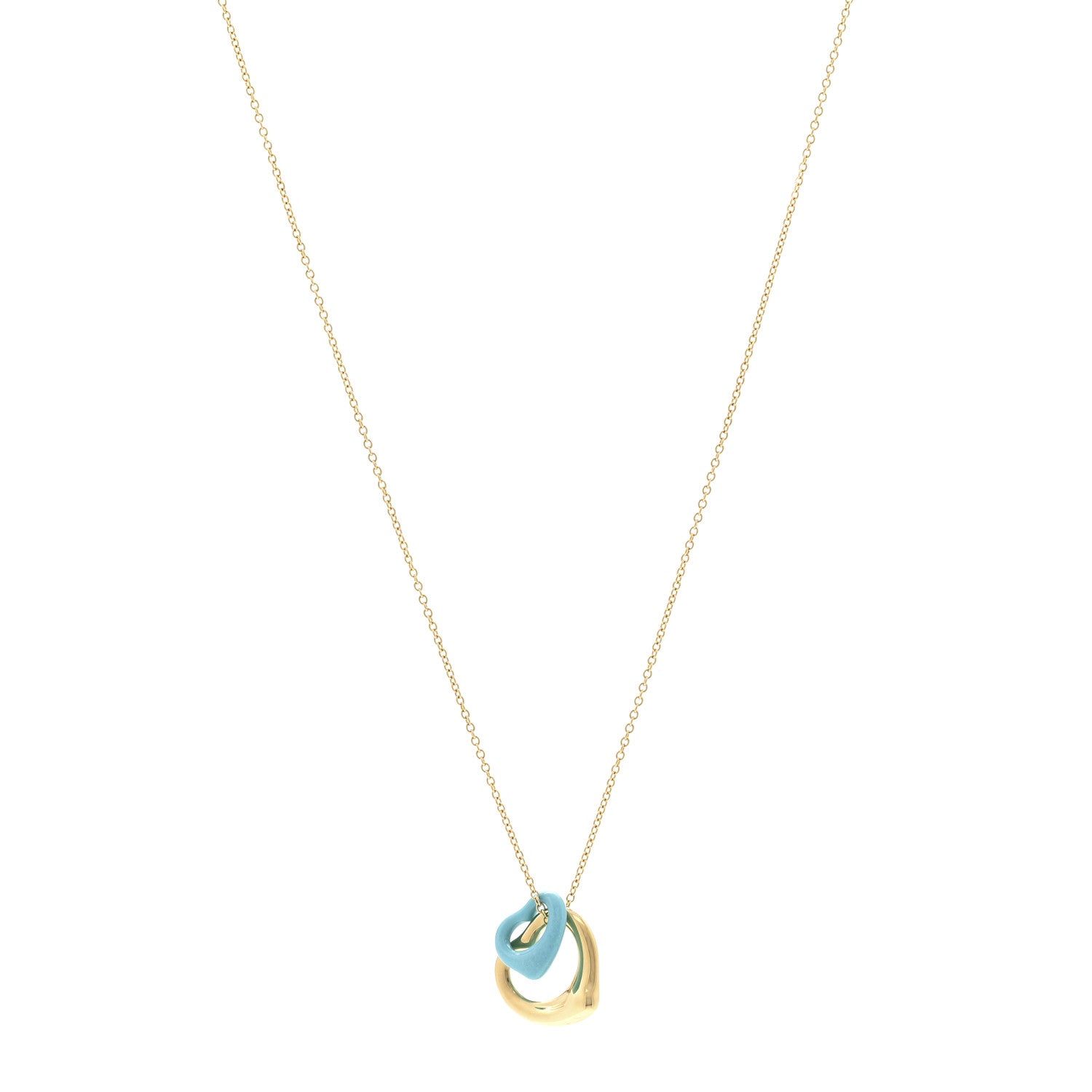 Tiffany 18K Yellow Gold Turquoise Elsa Peretti Double Open Heart Pendant Necklace 1 of 6