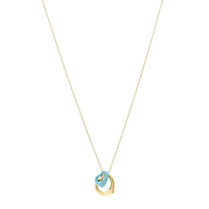 Tiffany 18K Yellow Gold Turquoise Elsa Peretti Double Open Heart Pendant Necklace 1 of 6