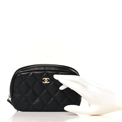 Chanel Lambskin Quilted Small Curvy Pouch Cosmetic Case Black 2 of 9