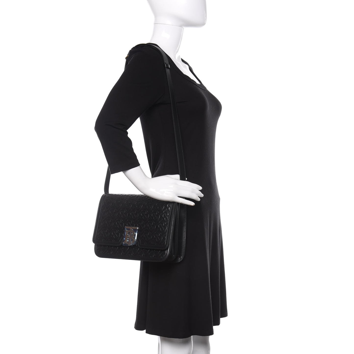 Calfskin Monogram Embossed Medium TB Bag Black