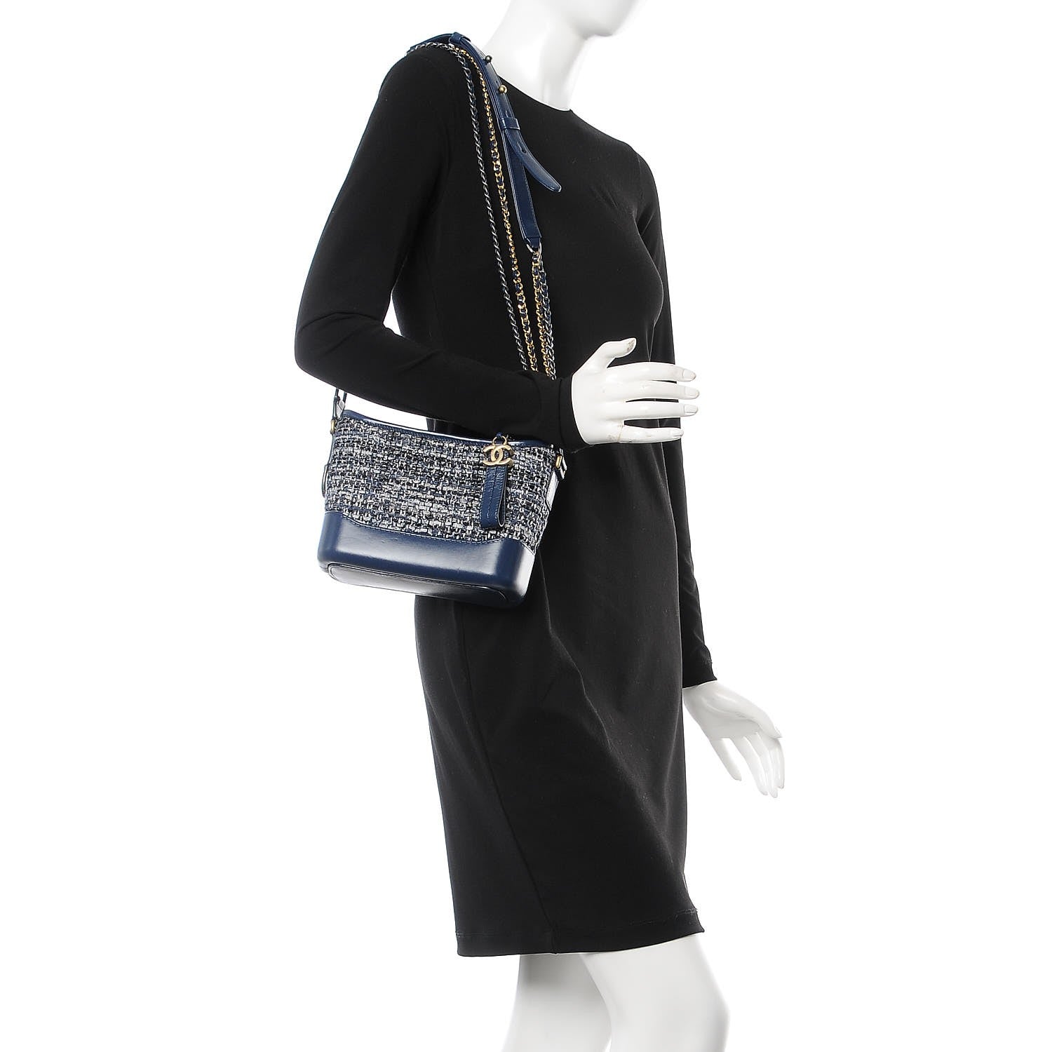 Chanel Tweed Calfskin Small Gabrielle Hobo Blue 2 of 9