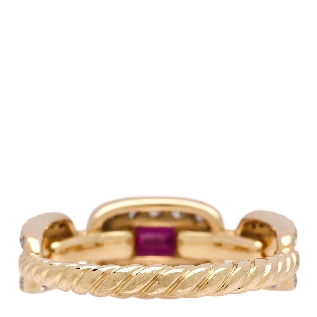 18K Yellow Gold Ruby Diamond 7mm Stax Chain Link Ring 52 6
