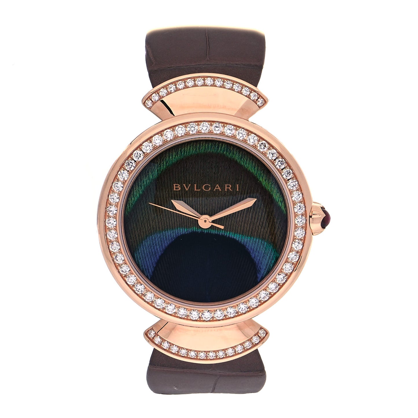 18K Rose Gold Alligator Diamond Bezel 37mm Peacock Feather Divas' Dream Automatic Watch