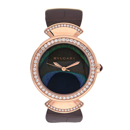 Bulgari 18K Rose Gold Alligator Diamond Bezel 37mm Peacock Feather Divas' Dream Automatic Watch 1 of 4