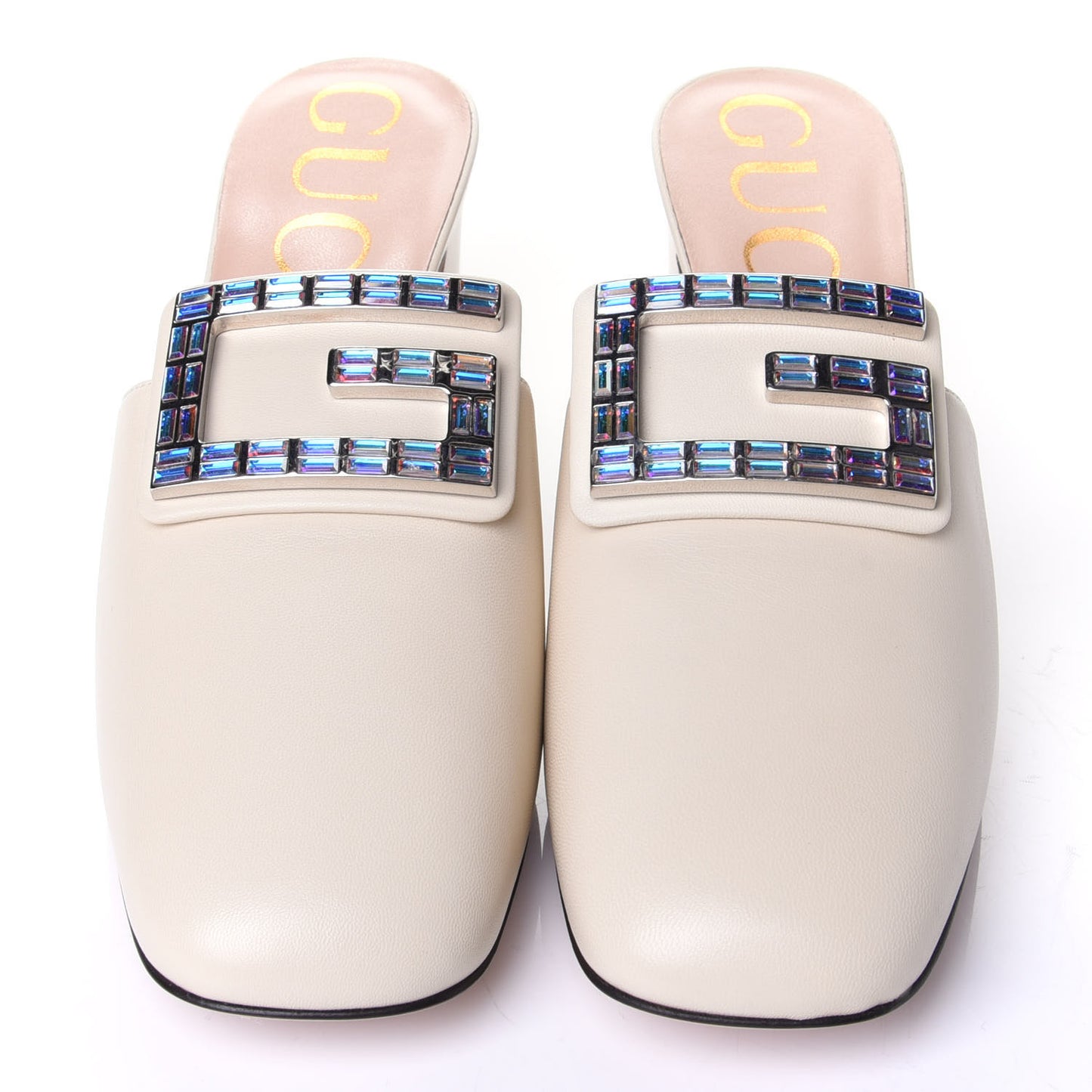Malaga Kid Crystal Square G Madelyn Mules 39.5 Vintage White