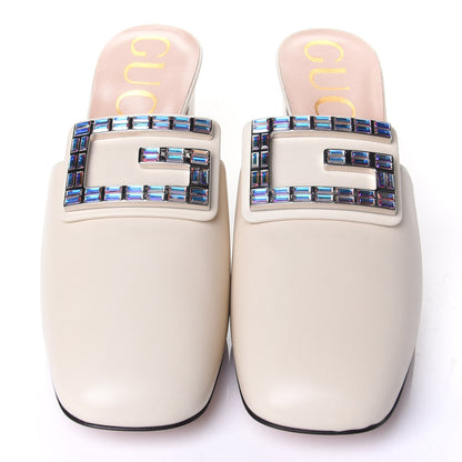 Gucci Malaga Kid Crystal Square G Madelyn Mules 39.5 Vintage White 4 of 10