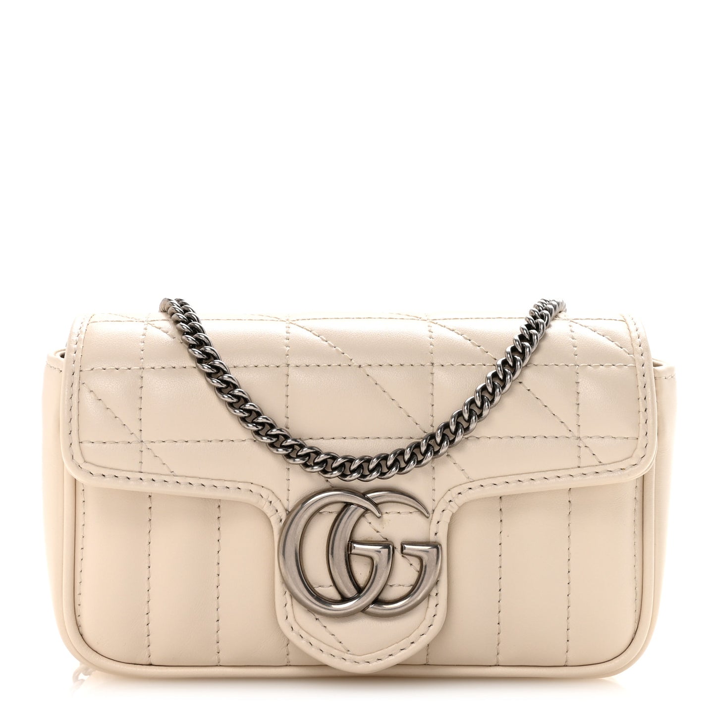 Calfskin Matelasse Aria Super Mini GG Marmont Shoulder Bag Mystic White