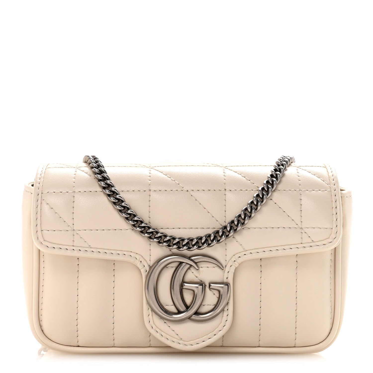Gucci Calfskin Matelasse Aria Super Mini GG Marmont Shoulder Bag Mystic White 1 of 10