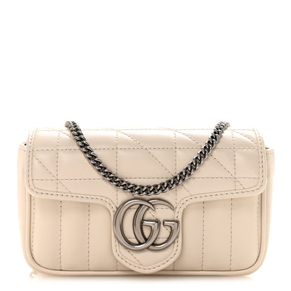 Gucci Calfskin Matelasse Aria Super Mini GG Marmont Shoulder Bag Mystic White 1 of 10