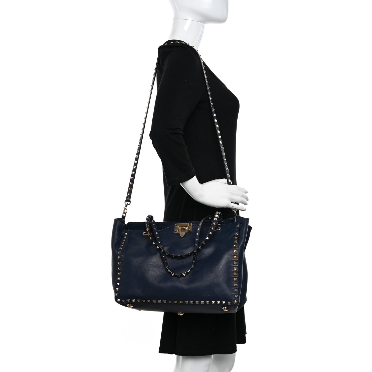 Vitello Medium Rockstud Tote Marine