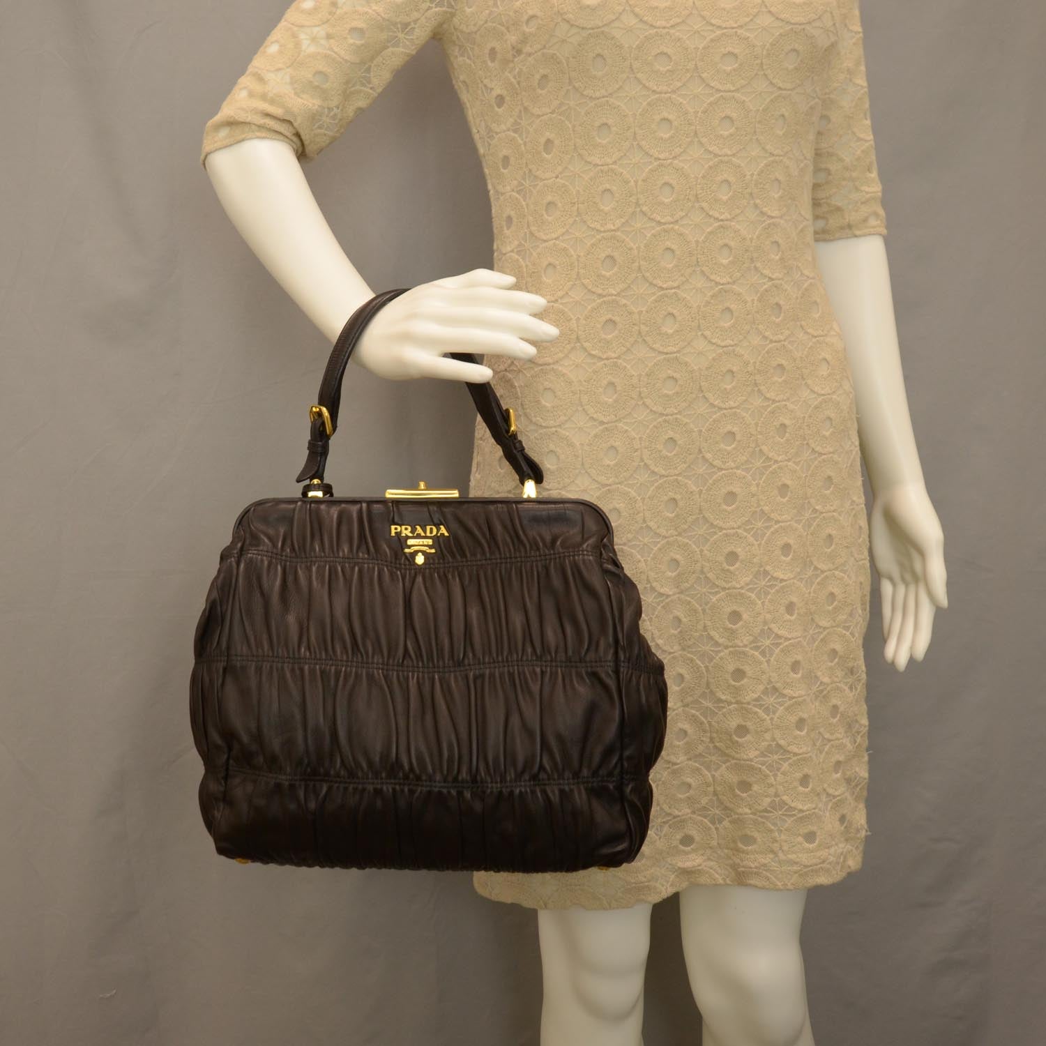 Prada Nappa Dressy Gaufre Framed Bag Black 2 of 8