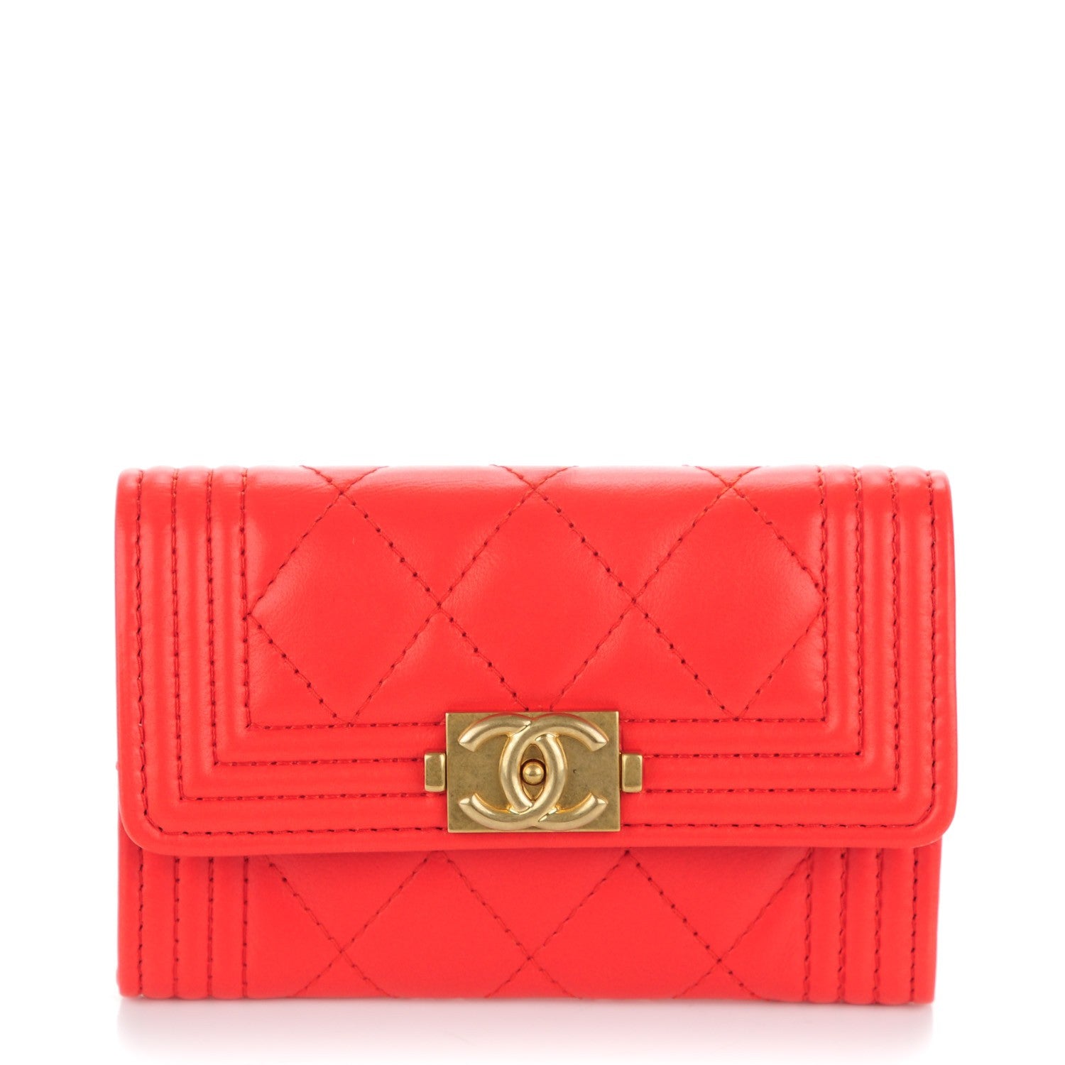 Chanel Calfskin Quilted Boy Card Holder Wallet Red 1 of 7
