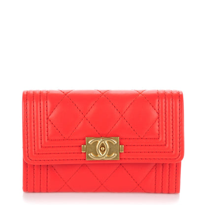 Chanel Calfskin Quilted Boy Card Holder Wallet Red 1 of 7