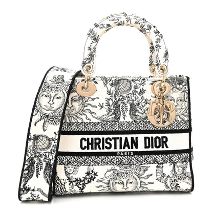 Christian Dior Canvas Embroidered Toile De Jouy Soleil Medium Lady D-Lite Latte 1 of 10