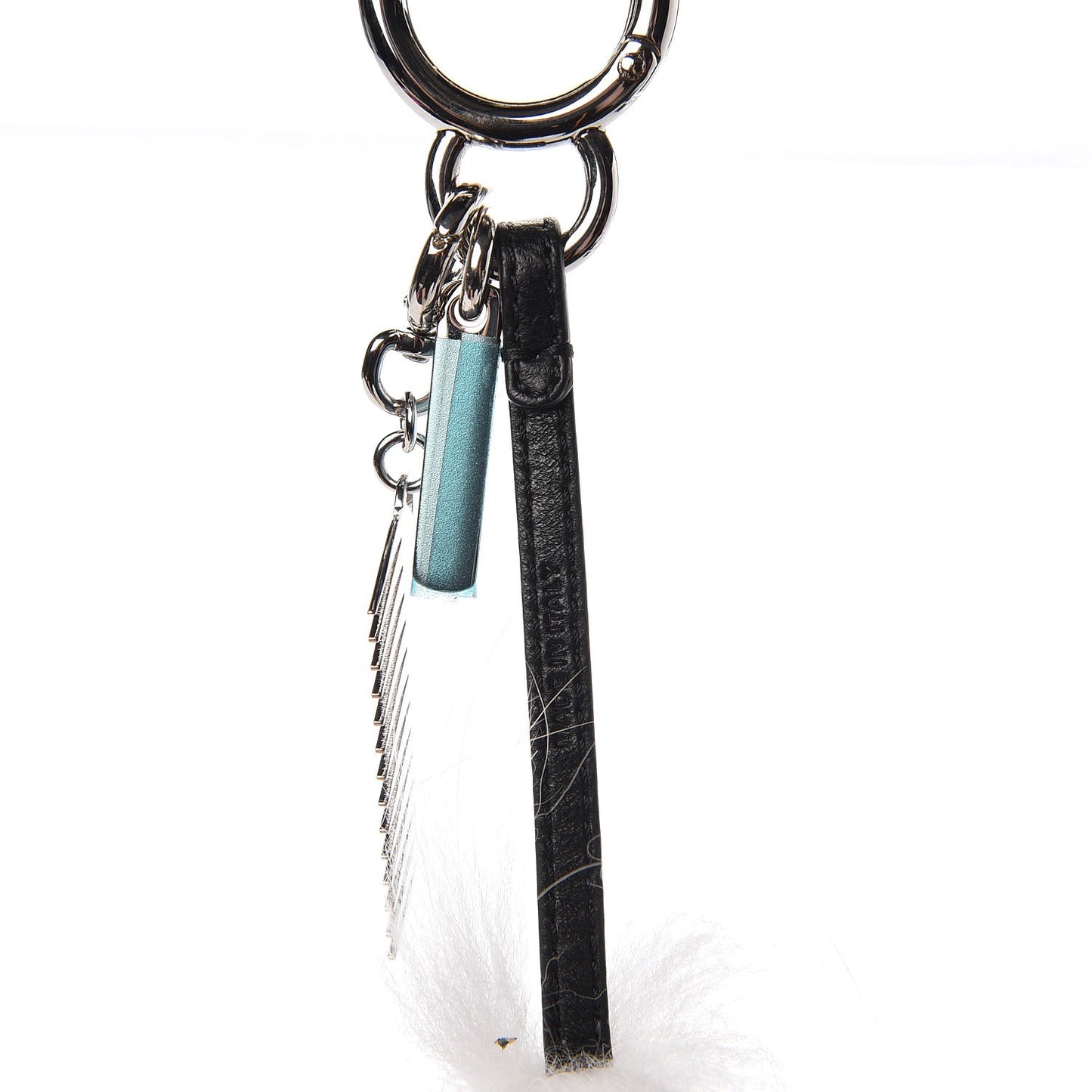 Fox Goat Mink Fur Nappa Crystal Studded Mini Karlito Tuxedo Bag Charm White Multicolor