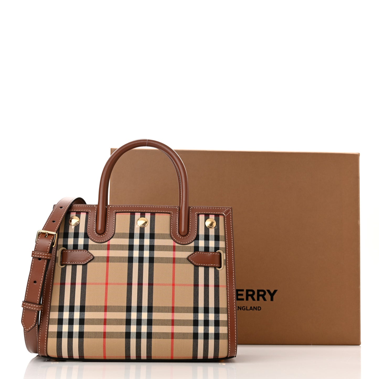 Calfskin Vintage Check Mini Two Handle Title Bag Archive Beige