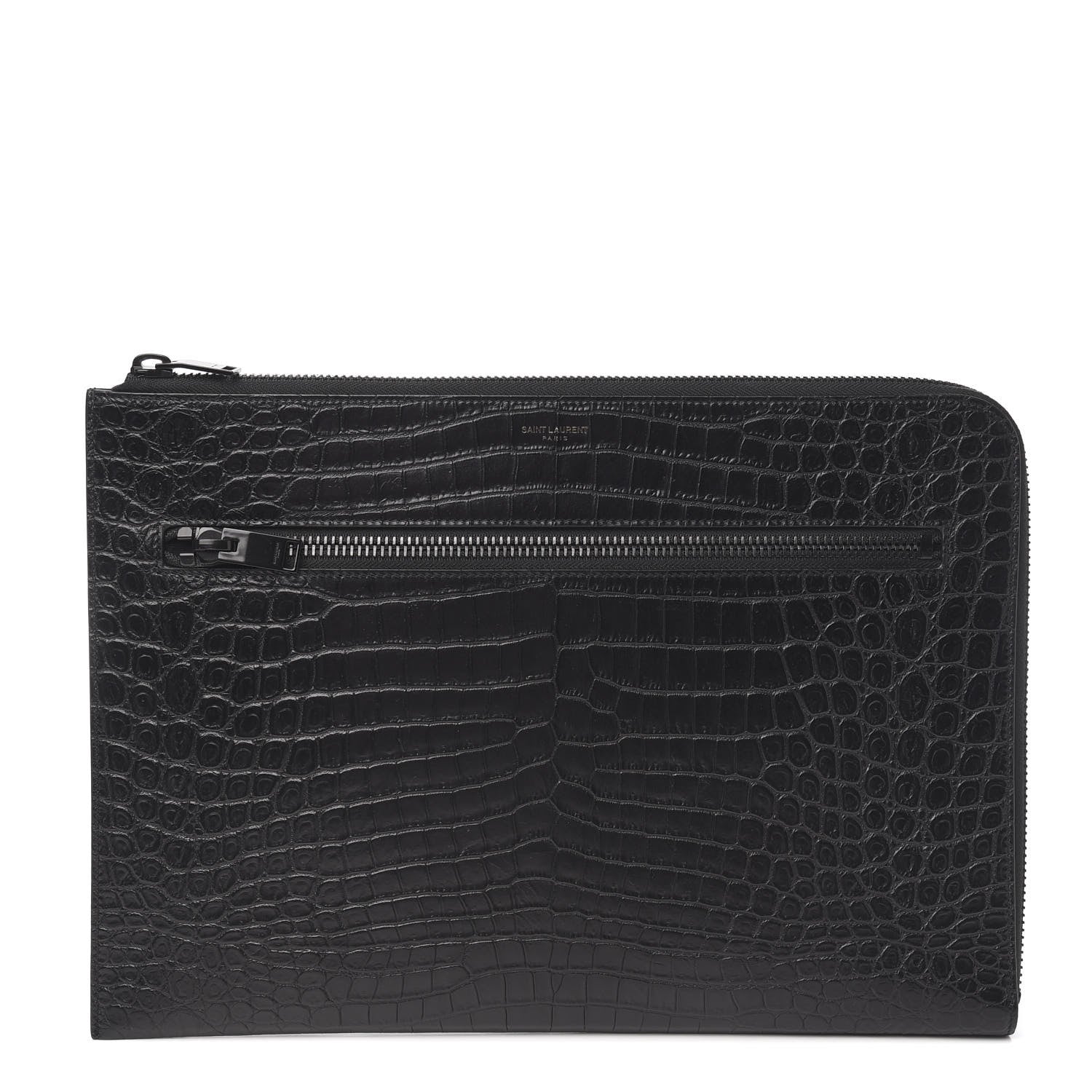 Saint Laurent Crocodile Embossed Calfskin Rider Document Holder Black 1 of 7