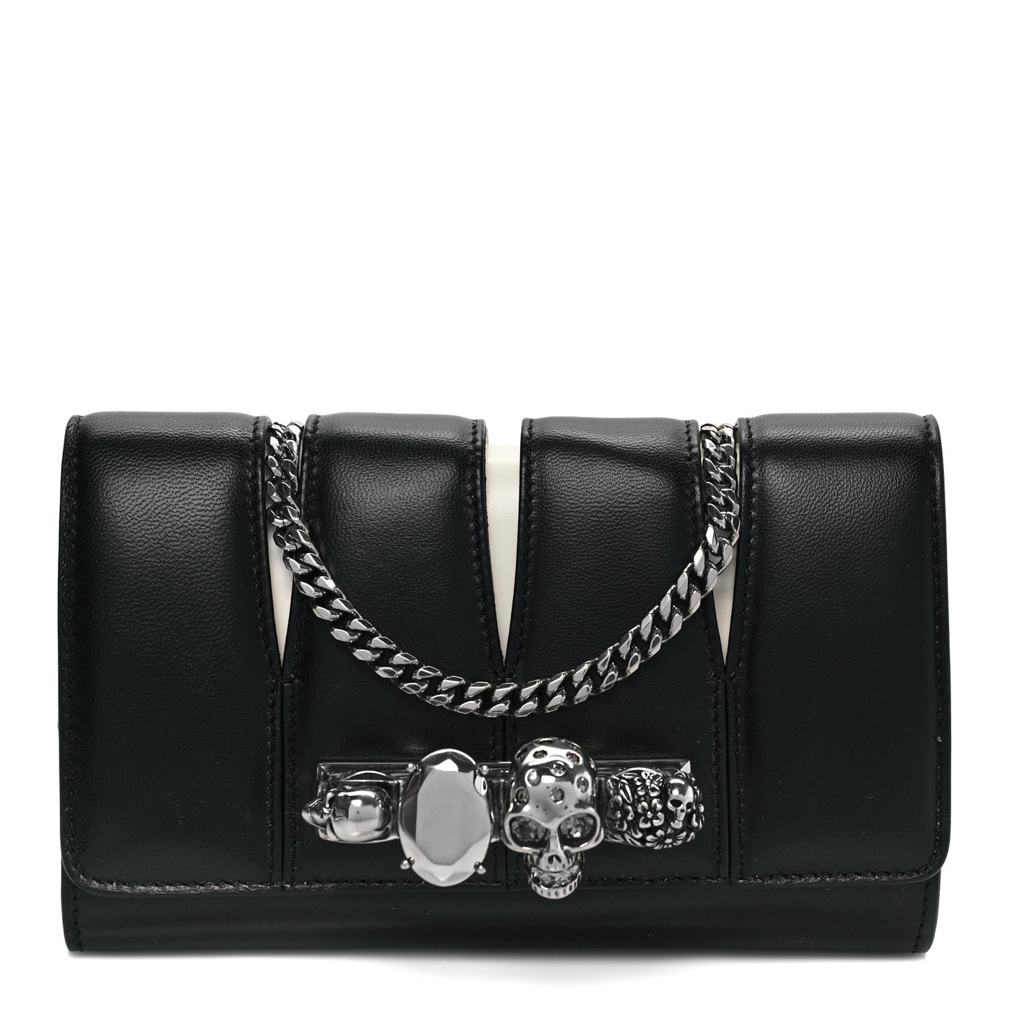 Calfskin Small Slash Clutch Bag Black White