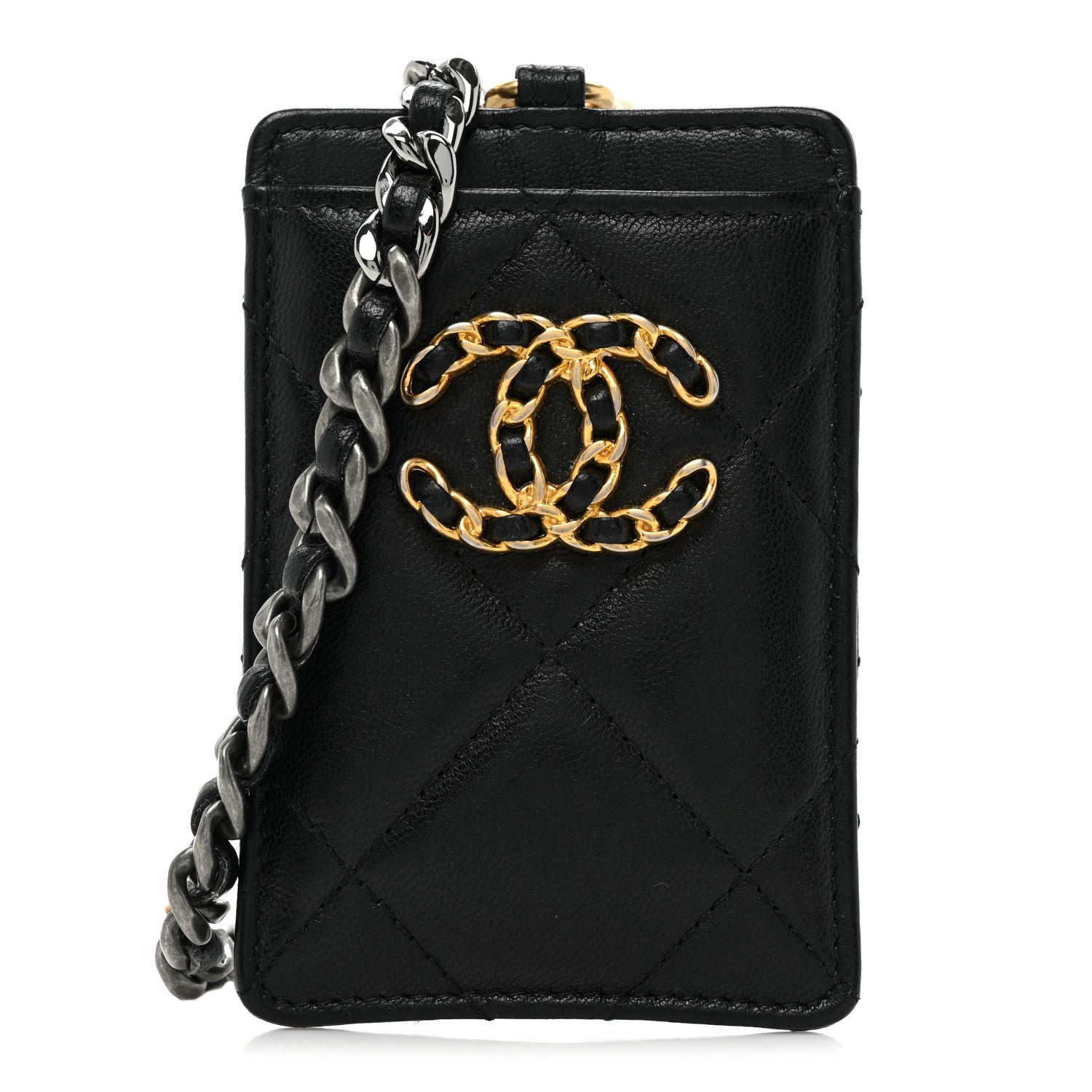 Chanel Goatskin Quilted Chanel 19 Card Holder On Chain Black 1 of 9