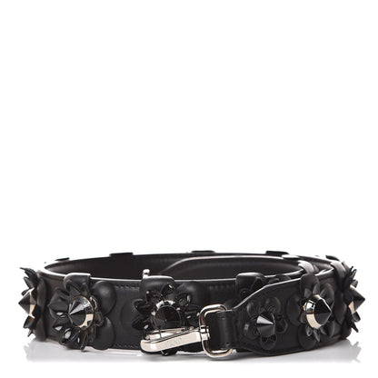 Fendi Vitello Dolce Nappa Patent Flowerland Studded Strap You Black 1 of 5