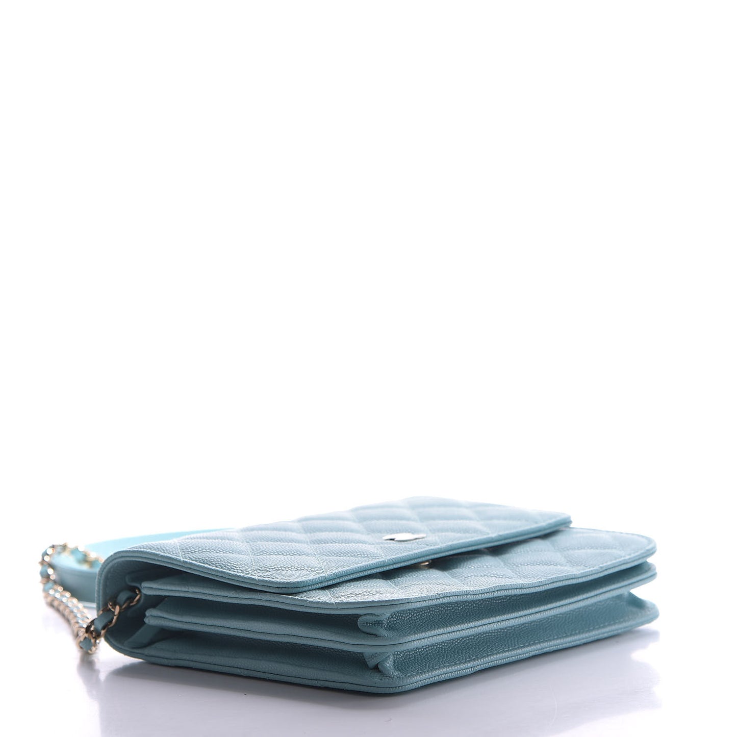 Caviar Quilted Square Wallet On Chain WOC Light Blue