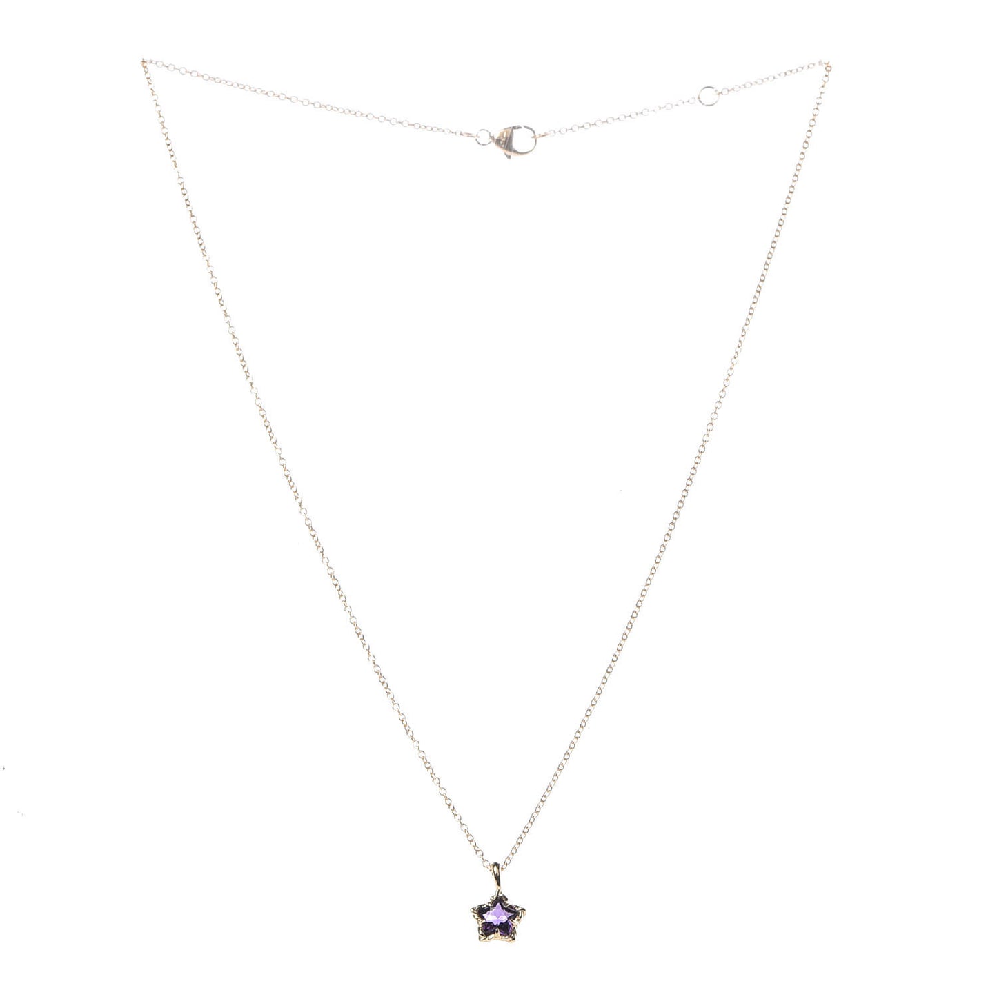 18K Yellow Gold Amethyst Cable Collectibles Kids Star Charm Pendant Necklace