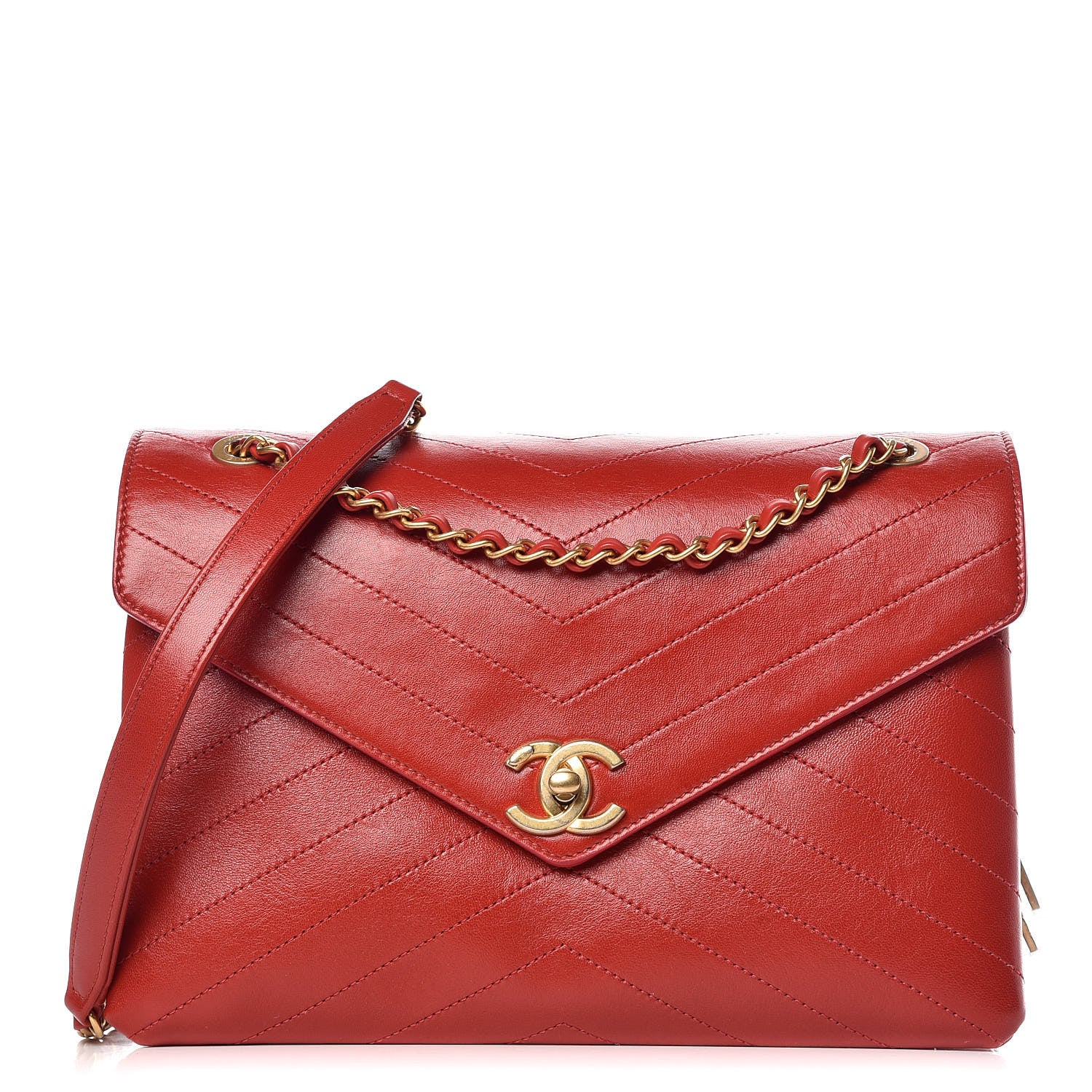 Chanel Lambskin Chevron Stitched Medium Envelope Flap Red 1 of 9