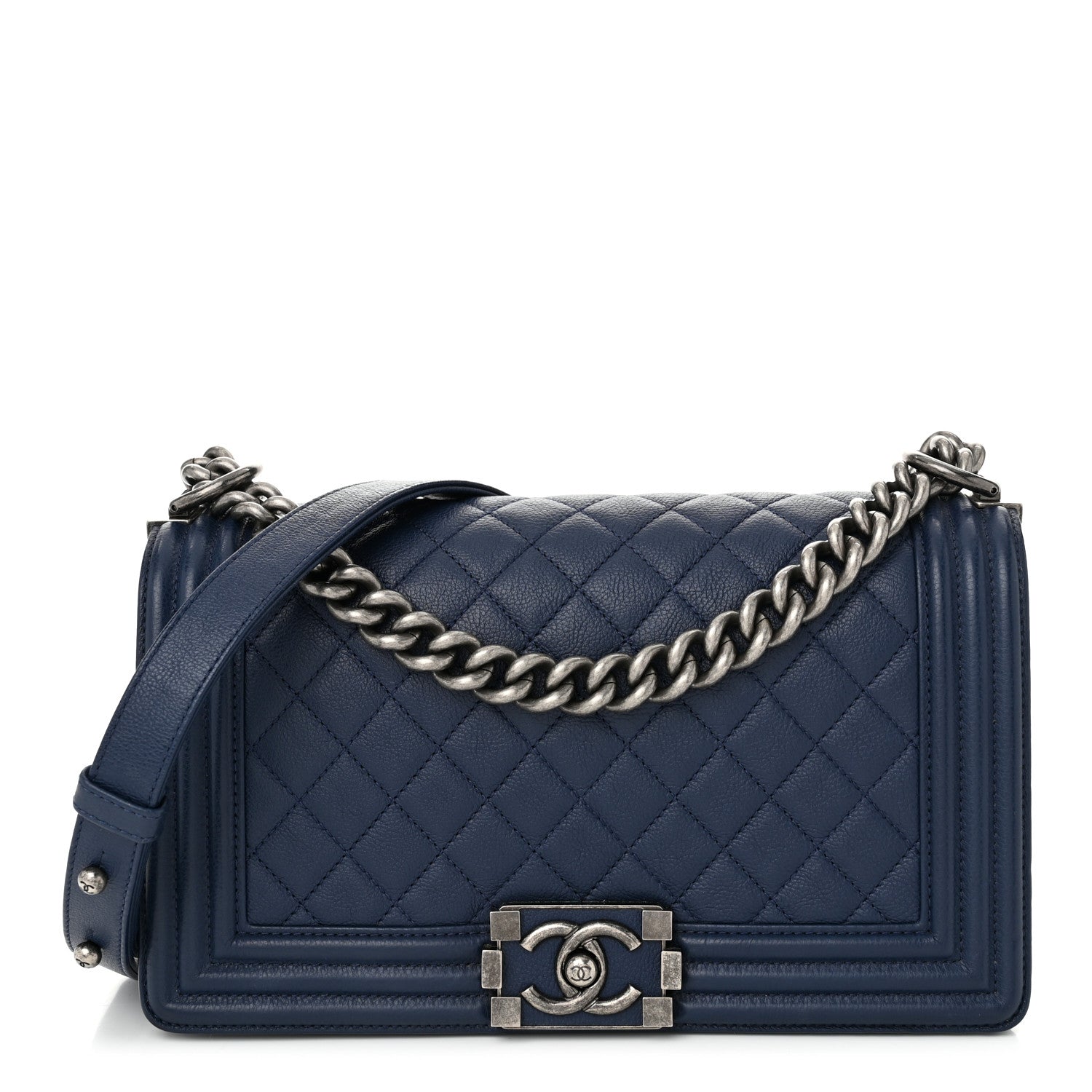 Chanel Grained Calfskin Quilted Medium Boy Flap Navy 1 of 11