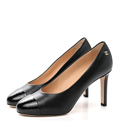 Chanel Lambskin Patent Calfskin Cap Toe CC Pumps 36 Black 3 of 10