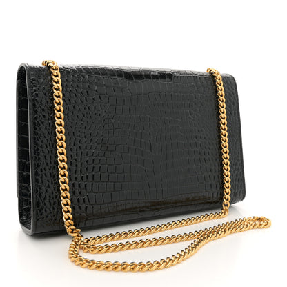 Saint Laurent Calfskin Crocodile Embossed Medium Classic Monogram Kate Tassel Satchel Black 3 of 13