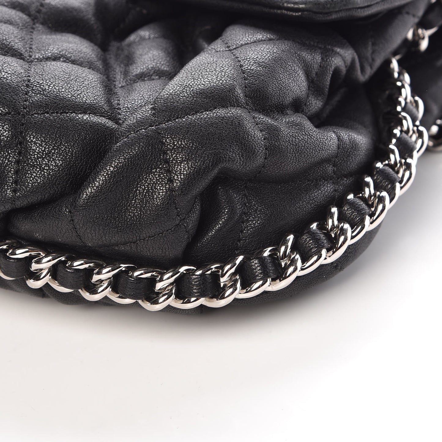 Washed Lambskin Quilted Medium Chain Around Messenger Black