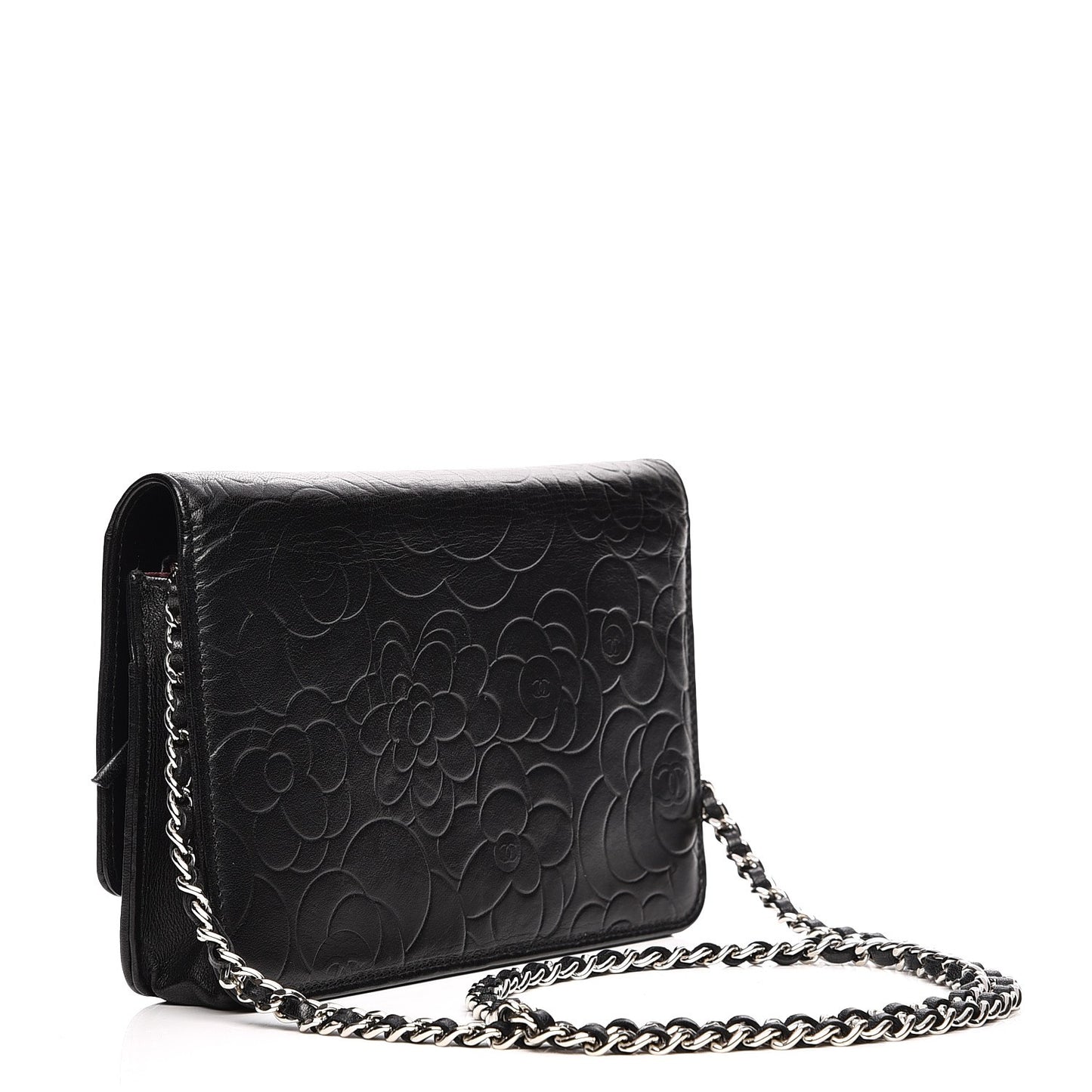 Lambskin Camellia Wallet on Chain WOC Black