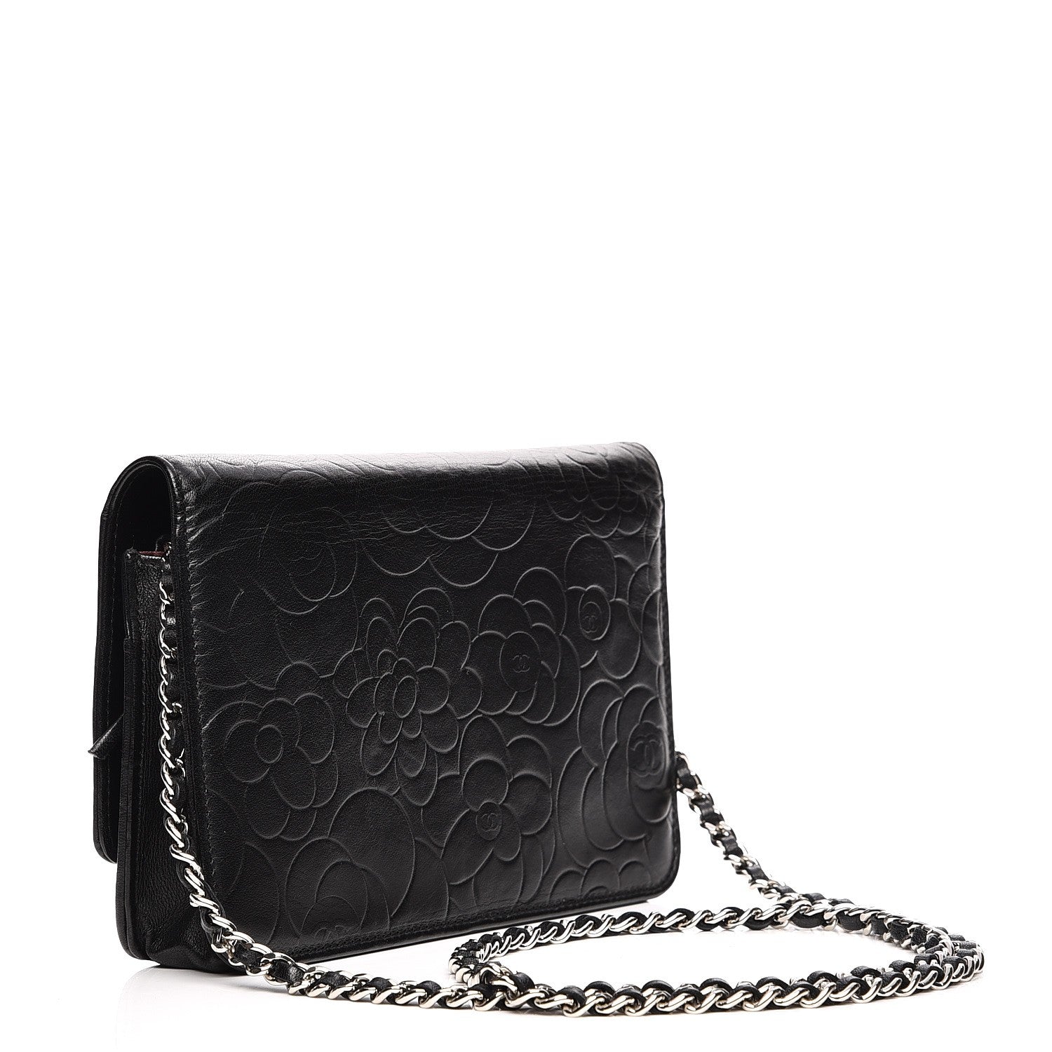 Chanel Lambskin Camellia Wallet on Chain WOC Black 3 of 7