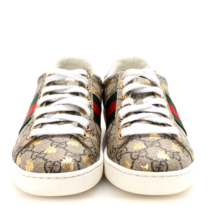 Gucci GG Supreme Monogram Bees Ayers Web Womens Ace Sneakers 37 Beige Oro Green Red 3 of 10