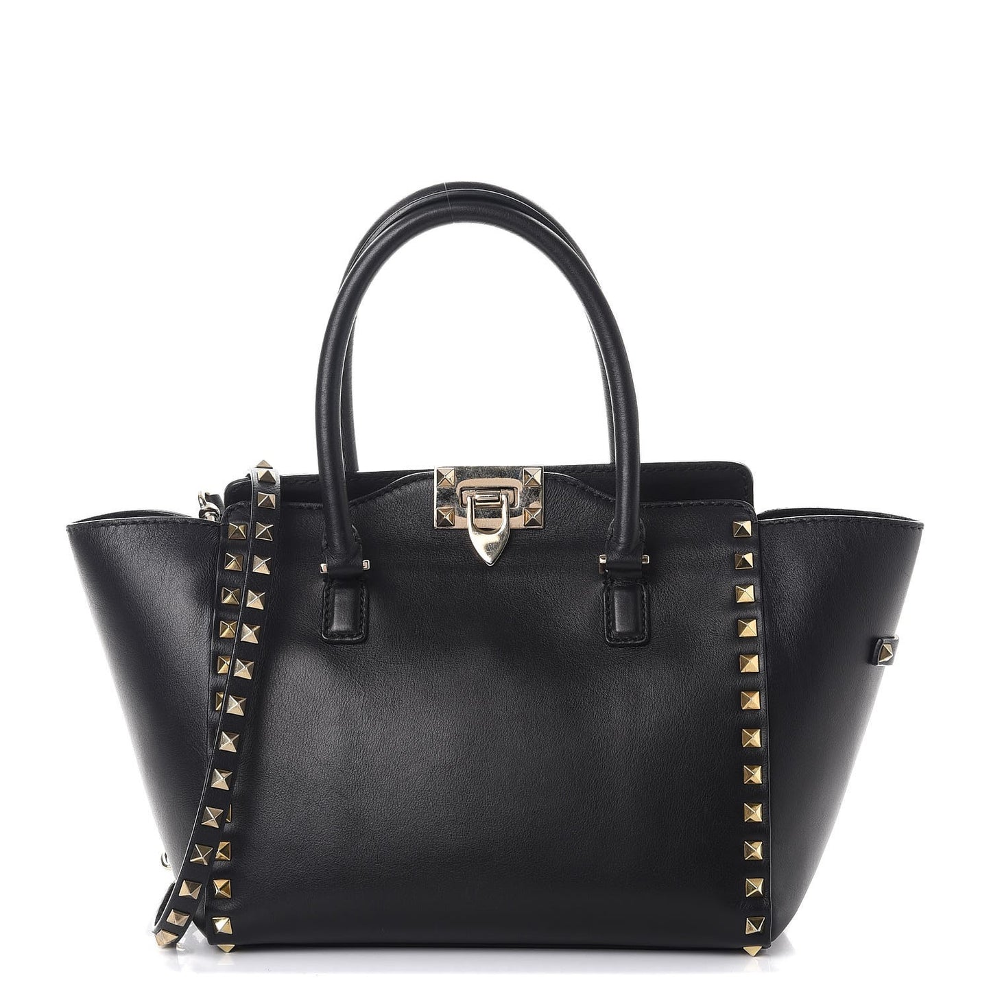 Vitello Small Rockstud Double Handle Tote Black