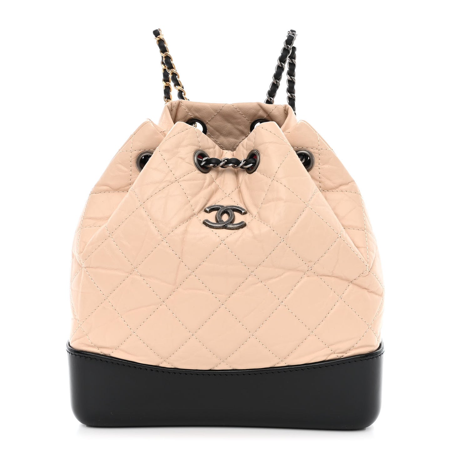 Aged Calfskin Quilted Small Gabrielle Backpack Beige Black