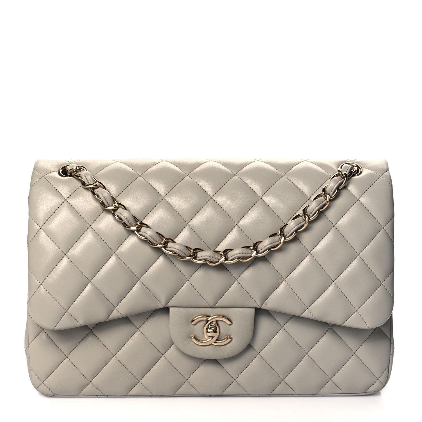 Lambskin Quilted Jumbo Double Flap Grey