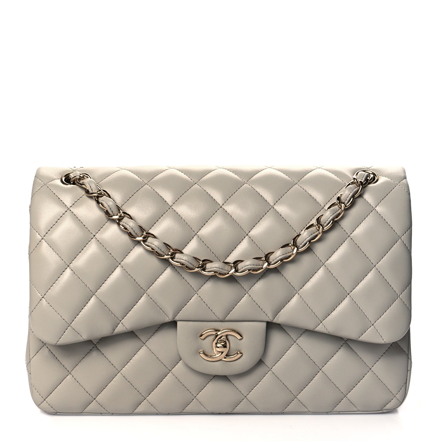 Chanel Lambskin Quilted Jumbo Double Flap Grey 1 of 10