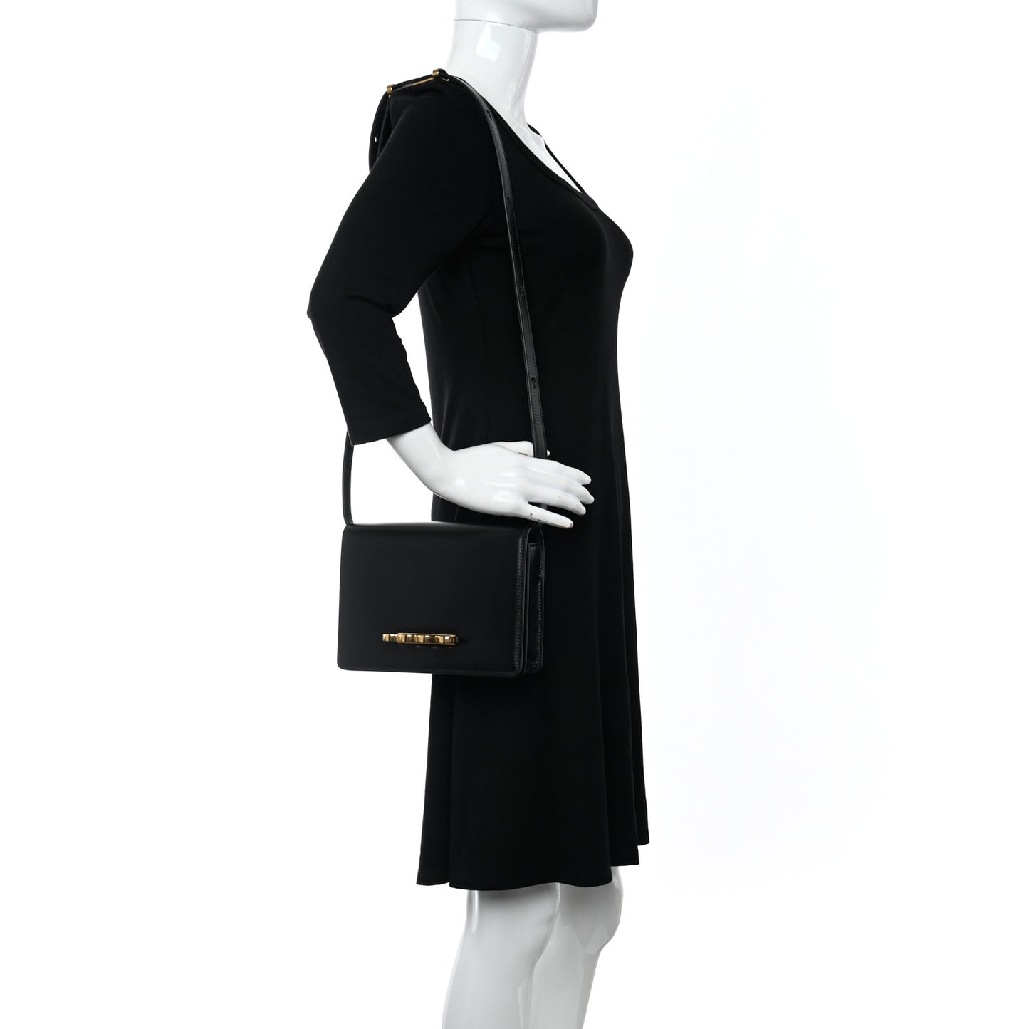 Smooth Calfskin Four Ring Knuckle Crossbody Bag Black