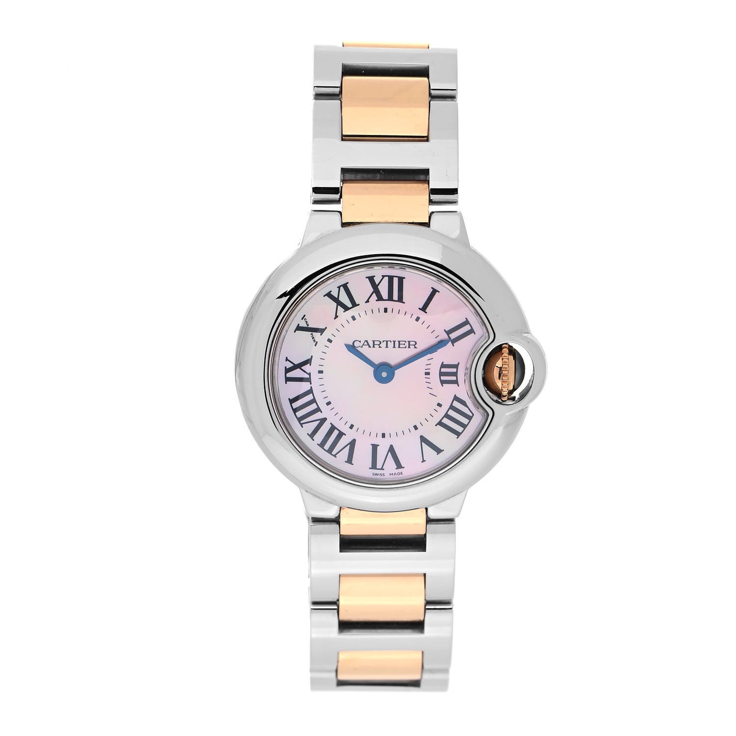 Stainless Steel 18K Pink Gold Pink Mother of Pearl 28mm Ballon Bleu De Cartier Quartz Watch