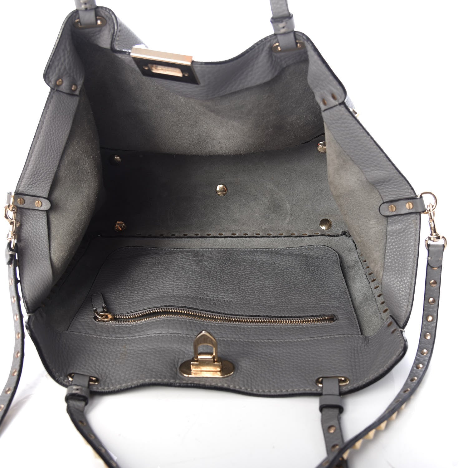 Valentino Garavani Pebbled Calfskin Medium Rockstud Tote Grey 5 of 15