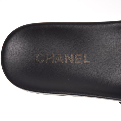Chanel Calfskin Chain Camellia Flat Sandals 38 Black 8 of 10