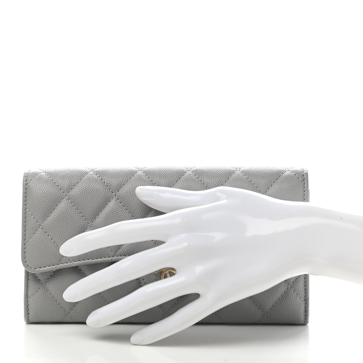 Caviar Quilted Large Flap Wallet Grey