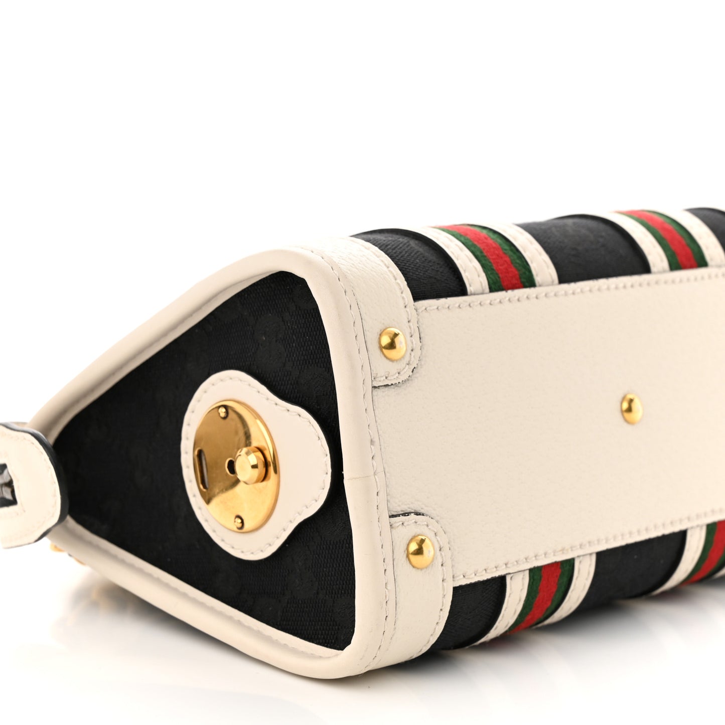 Monogram Textured Dollar Calfskin Web Mini Bauletto Duffle Top Handle Bag Black Mystic White