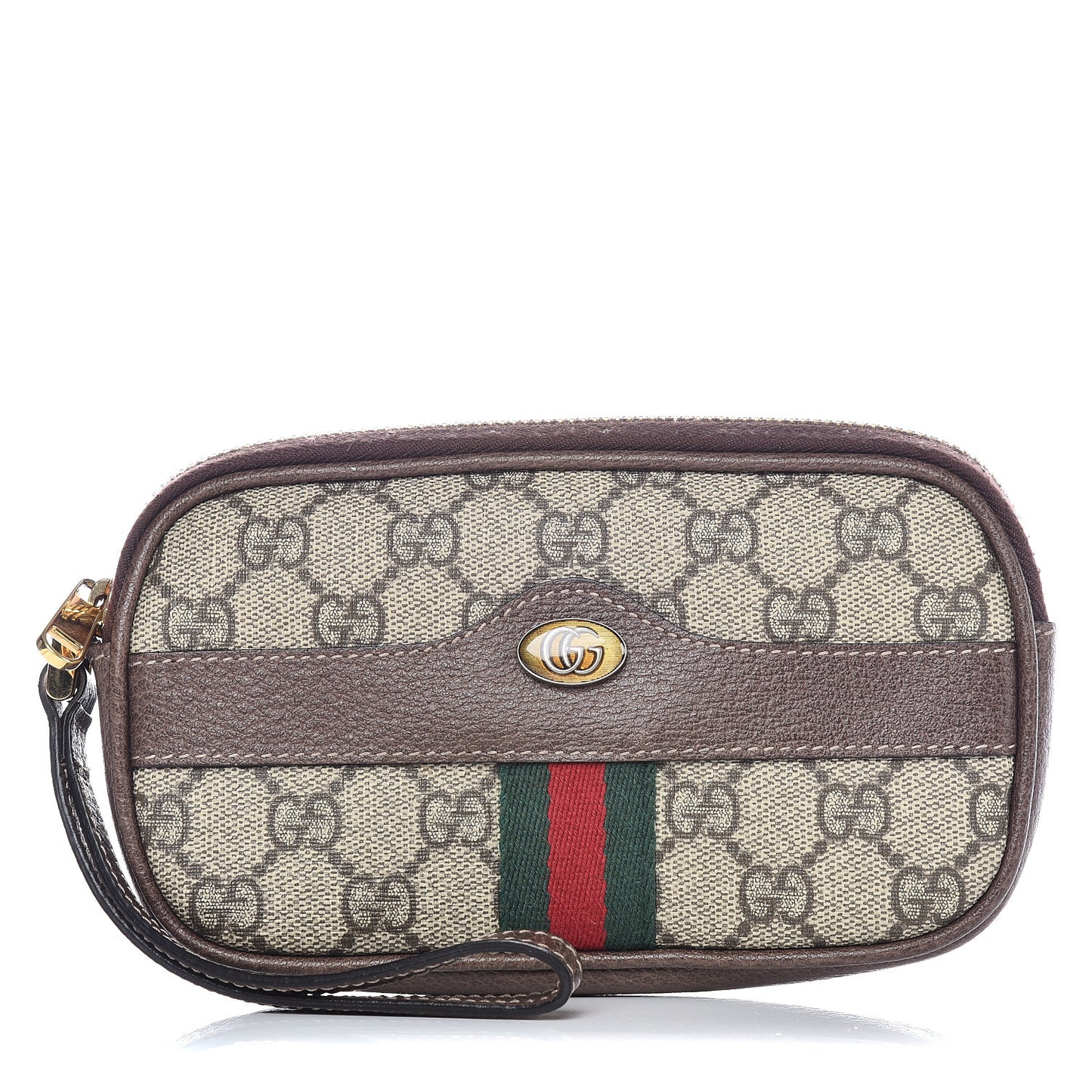 GG Supreme Monogram Ophidia Phone Case Wristlet Brown